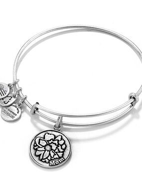 Alex and Ani Silver Floral "Mom" Charm Bangle
